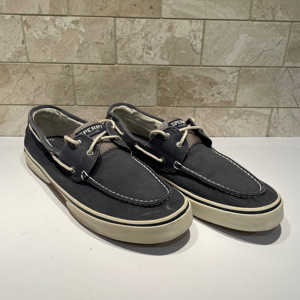 Sperry Bahama II Mens Blue Gray Canvas Boat Shoes 0777914 Size 13